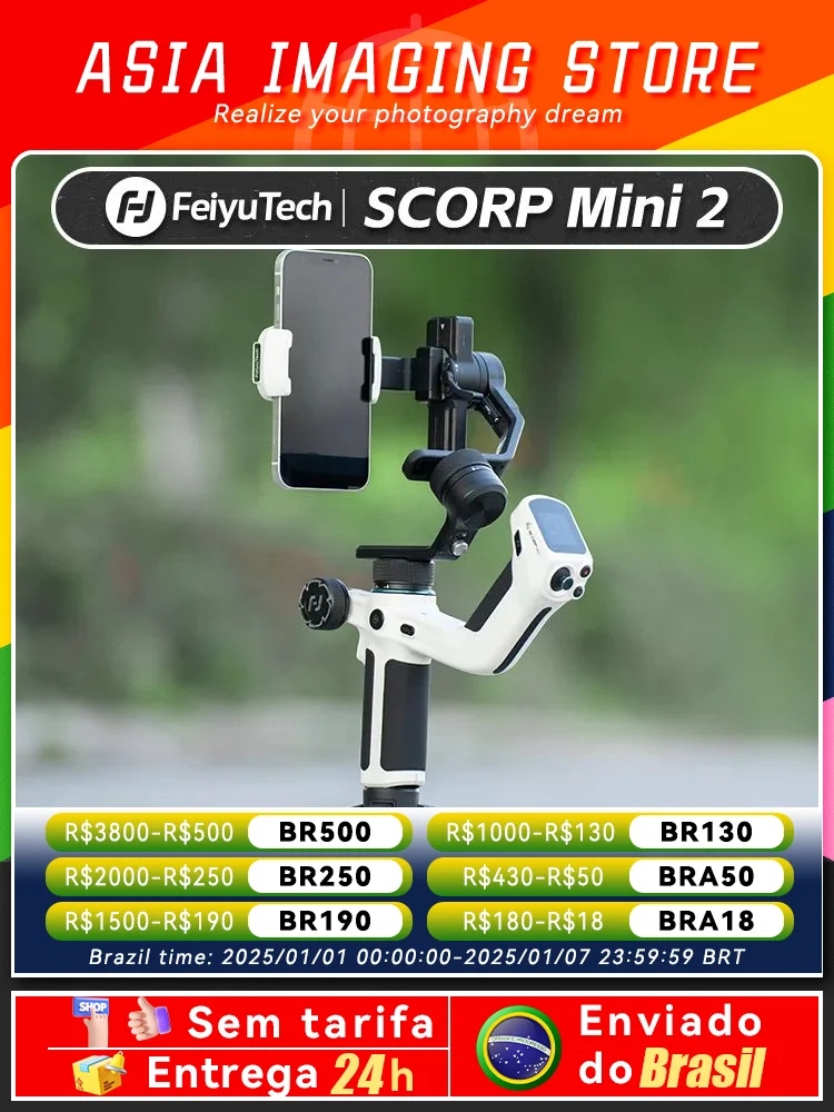 【 Do Brasil 】 FeiyuTech SCORP Mini 2 Gimbal Stabilizer for Mirrorless Camera Sony ZVE10 Canon Nikon Action feiyu tech Phone