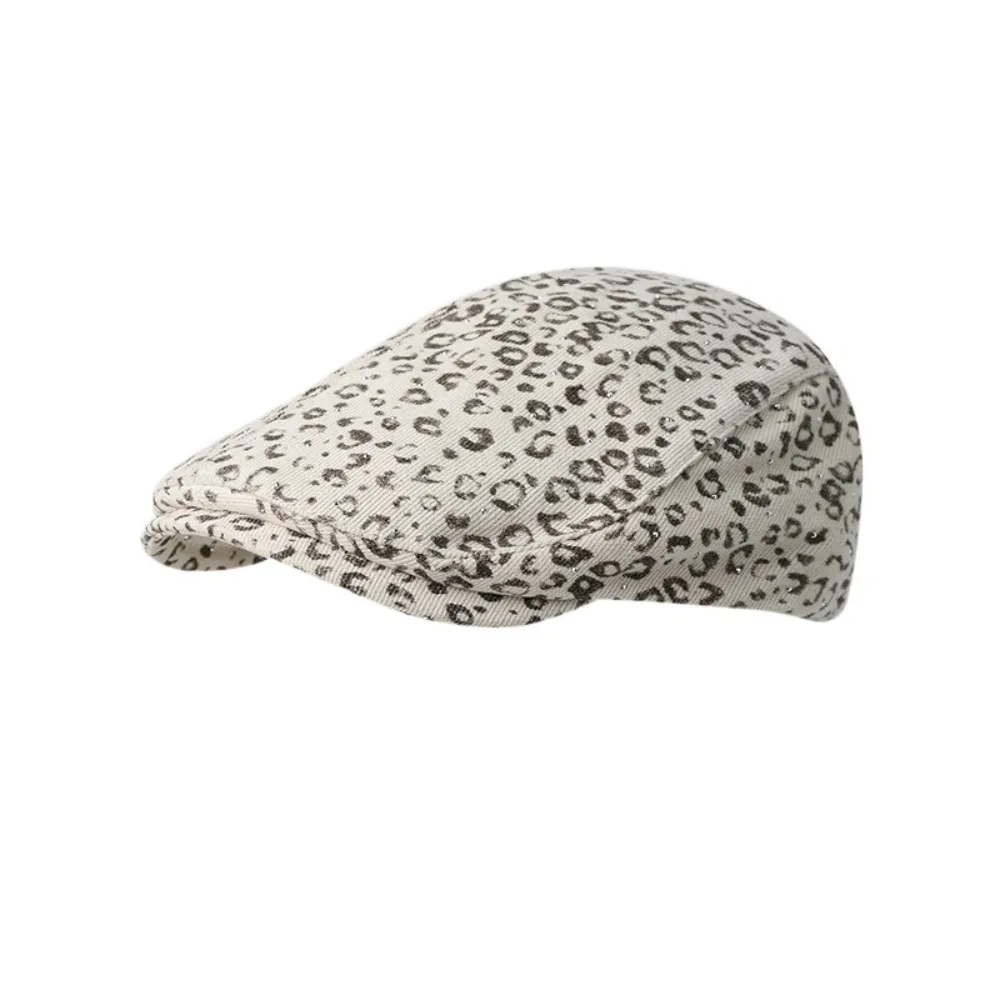 

Cool Rhinestone Leopard Print Beret Y2k Flat Forward Hat Versatile American Style Painter Cap Outdoor
