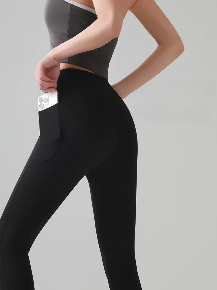 Pantalon de Yoga confortable doublé Fce pour femmes, Long, taille haute, exercice de Fitn, Nylon extensible, Spandex