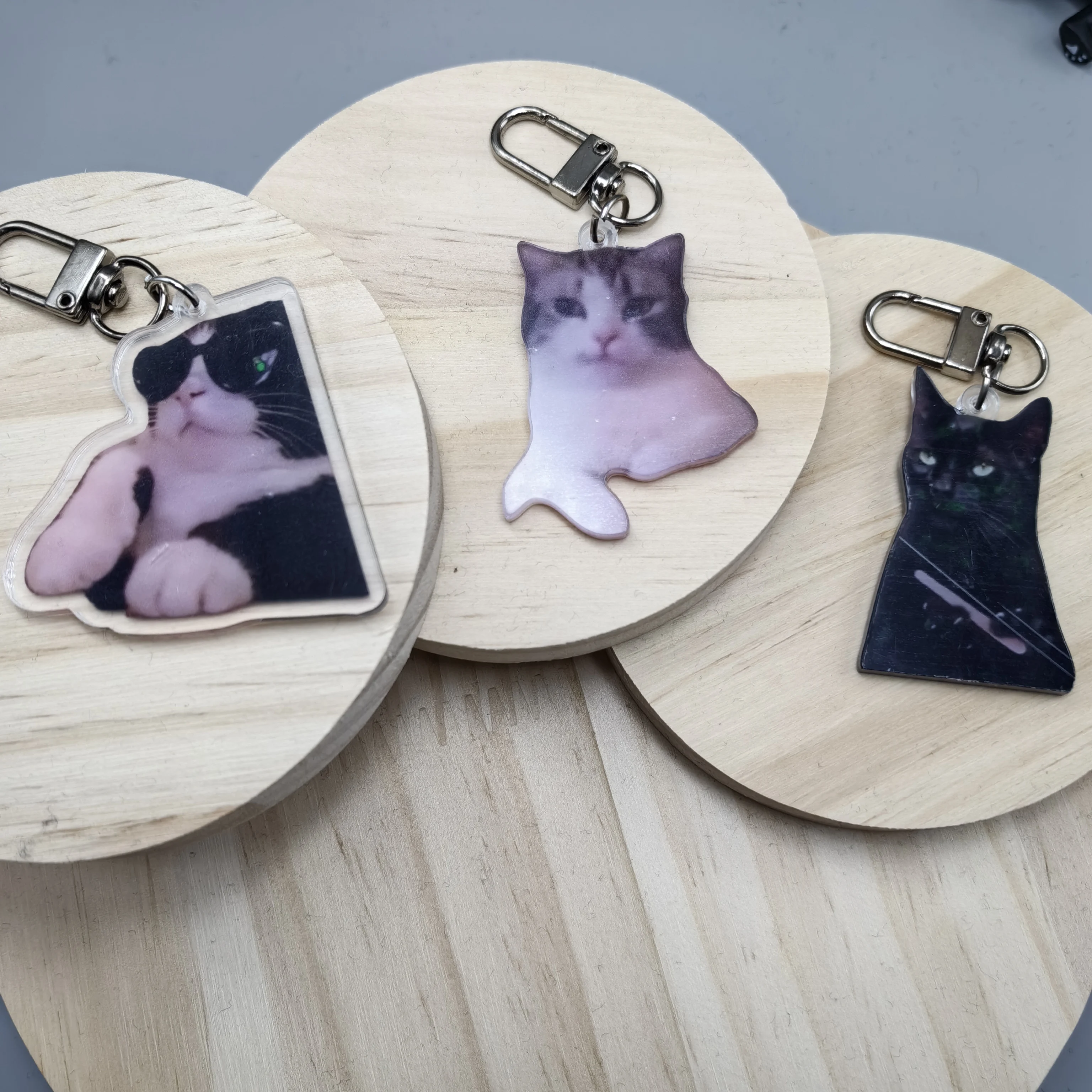 

Cat Meme Keychain 1pc Acrylic Kitten Keychain For Men, Gift For Friends, Dj Cat Meme Nail Sharpening Cat, Smiling Cat Keychain