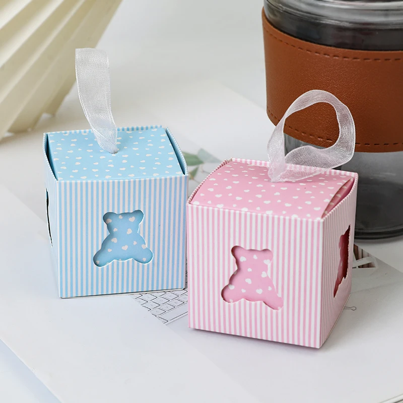 10/12Pcs Pink Blue Teddy Bear Candy Box Transparent Feeding Bottle Candy Gift Box Baby Shower Gender Reveal Birthday Party Decor