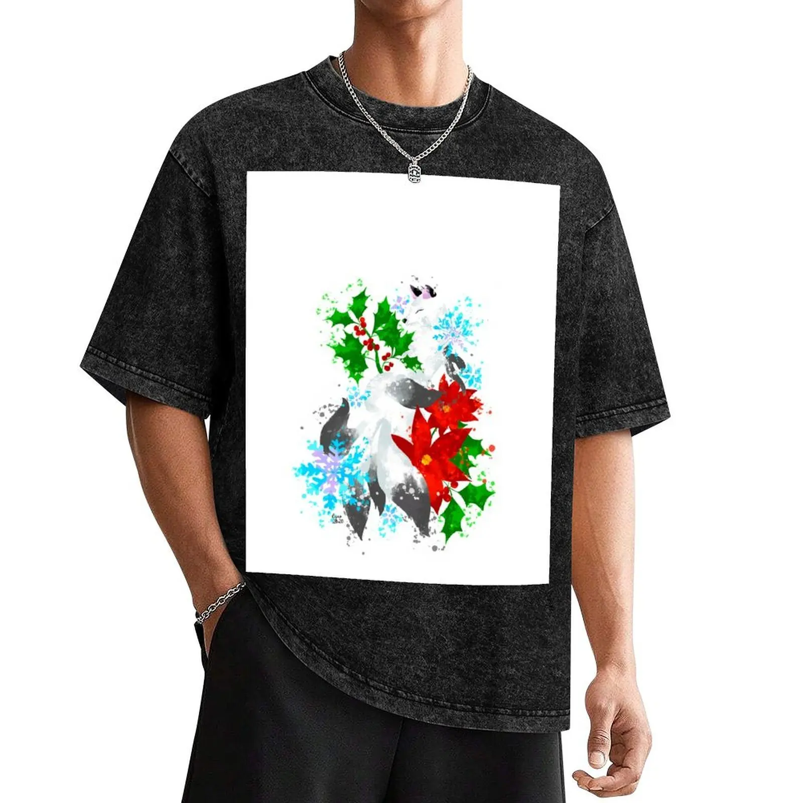 Camiseta blanca de zorro de invierno, ropa hippie, top de verano, camisetas de algodón para hombre, camisas de anime para hombre