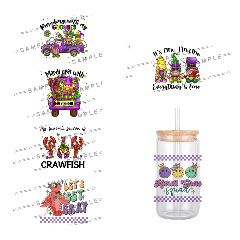 

Happy Carnival Pattern UV DTF Waterproof Transfers Decals For 16oz Glass Cup Wrap Stickers 11x12cm