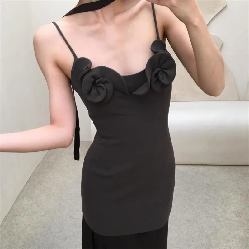 

women's dress New three-dimensional flower decorated mini dress for summer 2026 suspender slim fit sleeveless short dress y2k