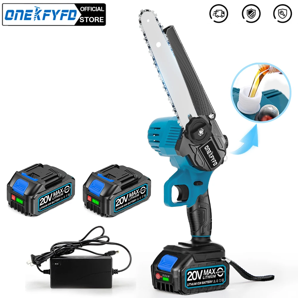 

ONEKFYFD 8 Inch Mini Electric Saw Chainsaw Fruit Tree Woodworking Garden Tools Hand Held Wood Cutters For Makiita 18V Battery