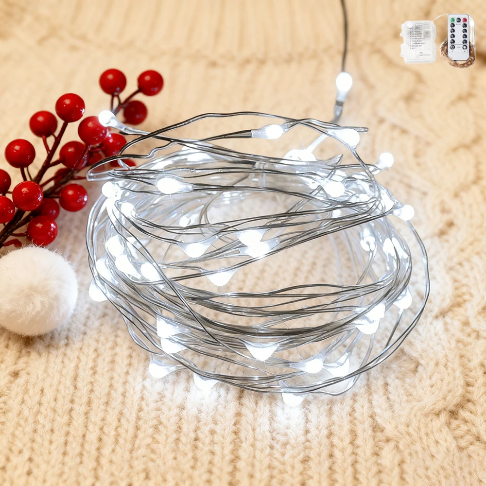 1pc 5m 50leds Light String, Christmas Decorative Color Light Eight Function Battery Box Light String