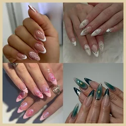 10 Pcs Handmade Press On Nails Winter Pink Cute French Glitter Limited Short Fake Nails Design Art DIY Nail with Nail File Set