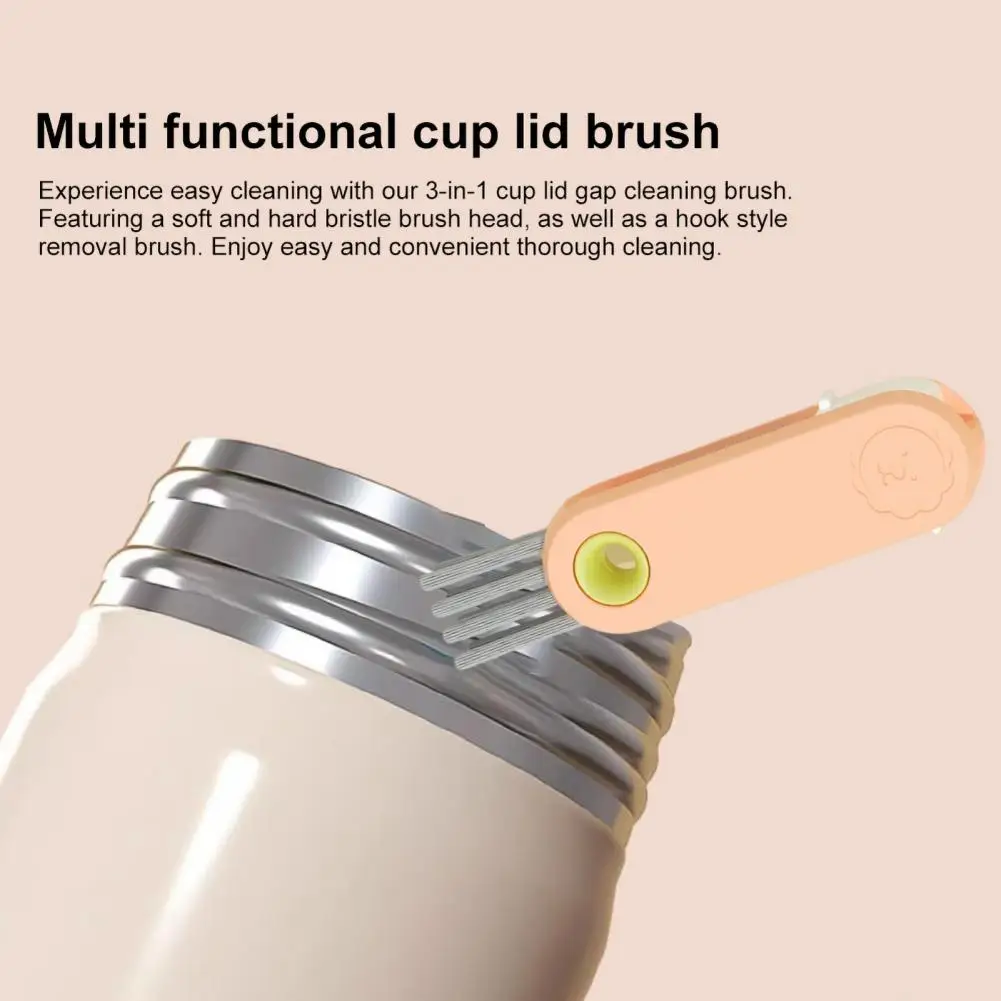 3-in-1 Cup Lid Cleaning Brush 180-Degree Rotating Stiff Bristle Design Bottle Gap Tight Spaces Cup Vacuum Bottle Cleaning Brush