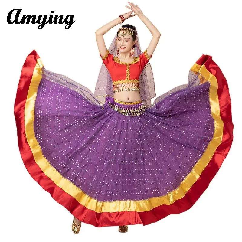 

Belly Dance Costume Set Women Festival Performance Clothing Suit Ladies Indian Dance Big Swing Long Dress Dance Team Clothing