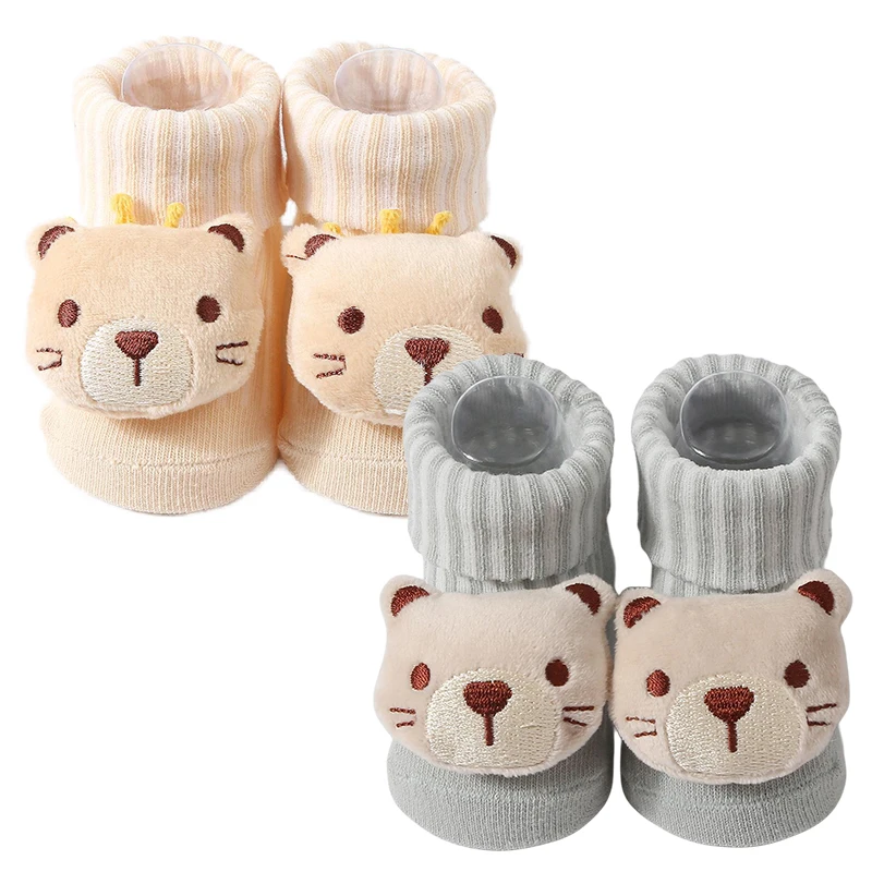 2 Pairs Baby Socks Newborn Infant Mid Socks Cute Cartoon Bear Animal Socks for Boys Girls aged 0-6 Months All Season Collection