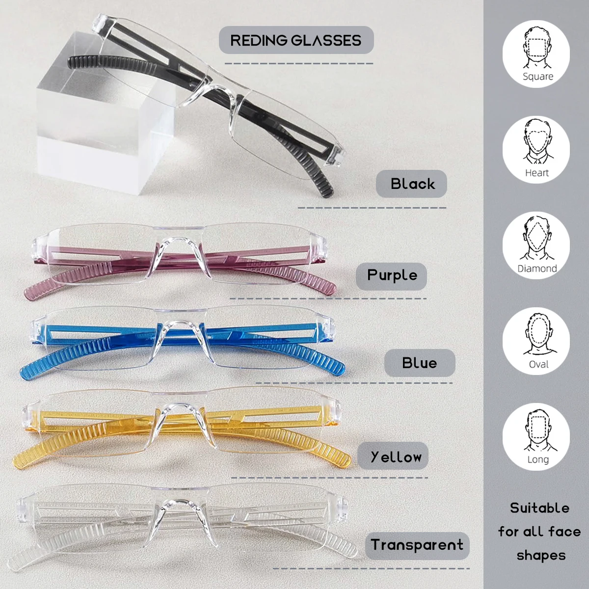 Integrierte Lesebrille, klare Gläser, leicht zu tragen, geeignet für Männer und Frauen, +100 bis +400 – Detail 4