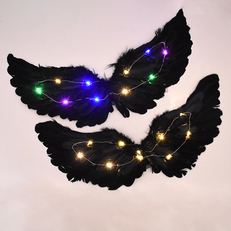 

1Pc LED Glowing Black Feather Wings Luminous Demon Cosplay Costume Halloween Christmas Party Props Stage Performance Show Decor