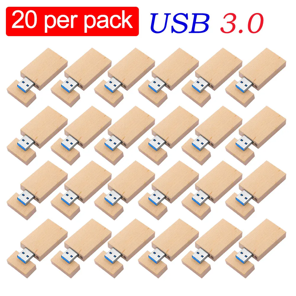 20pcs/Lot Wooden USB Flash Drive 3.0 High Speed Pendrive 4GB 8GB 16GB 32GB 64GB 128GB Memory Stick Free Logo Wedding Gift
