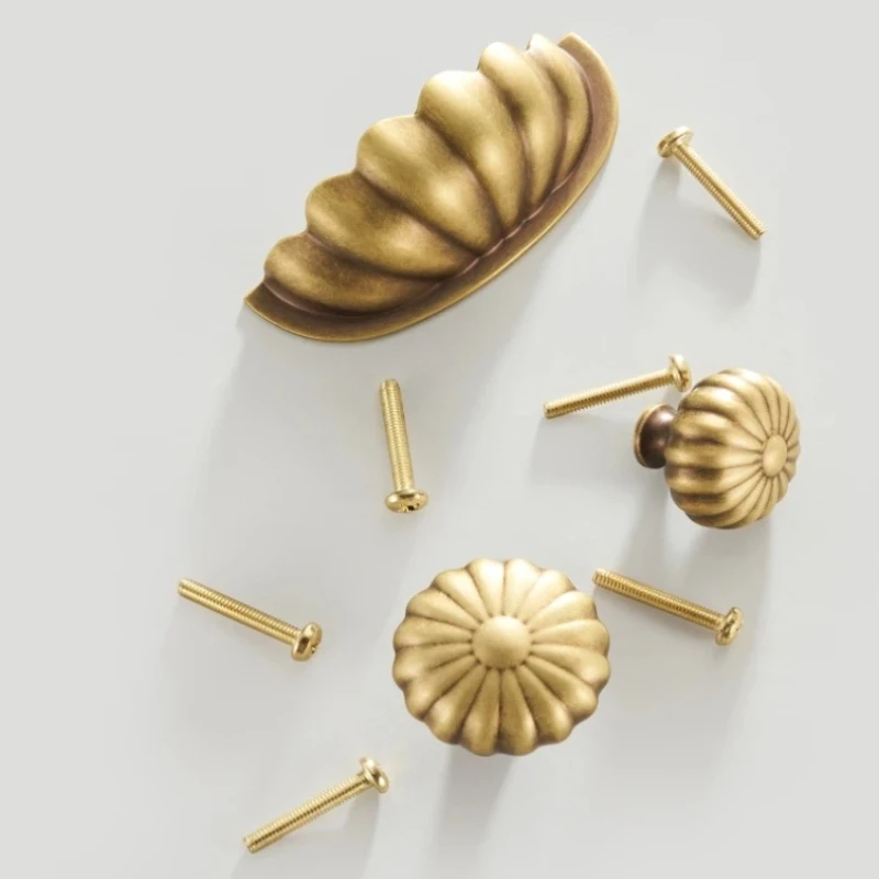 Brass Furniture Handle Modern Cute Pumpkin Yellow Bronze Wardrobe Dressing Table Cabinet Shoe Box Hardware Knobs Handle