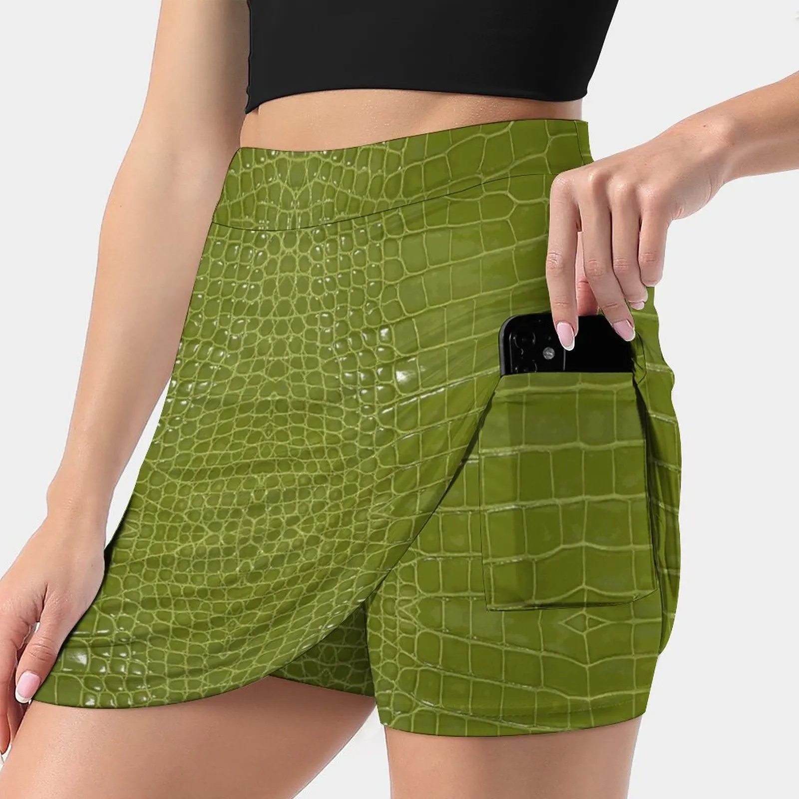 Lime Green Alligator Skin Women's skirt Y2K Summer Clothes 2022 Kpop Style Trouser Skirt With Pocket Loolyelzayat Wildlife