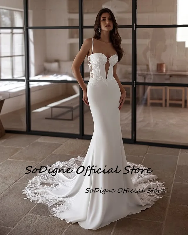 SoDigne Mermaid ซาตินชุดแต่งงาน Sweetheart ลูกไม้ Appliques ชุดเจ้าสาวชุดเจ้าสาว Robe De Mairee ที่กําหนดเอง