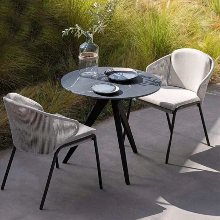 Nordic Scandinavian Villa Lightweight Aluminium Rattan Waterproof Rope Garden Chair Outdoor Furniture Table and Chairs