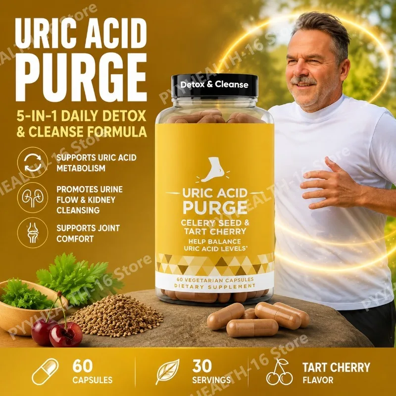 Uric Acid Purge Capsules with Celery Seed Tart Cherry Parsley Extract Vegetarian Formula Daily Joint Support Supplement 60 Count