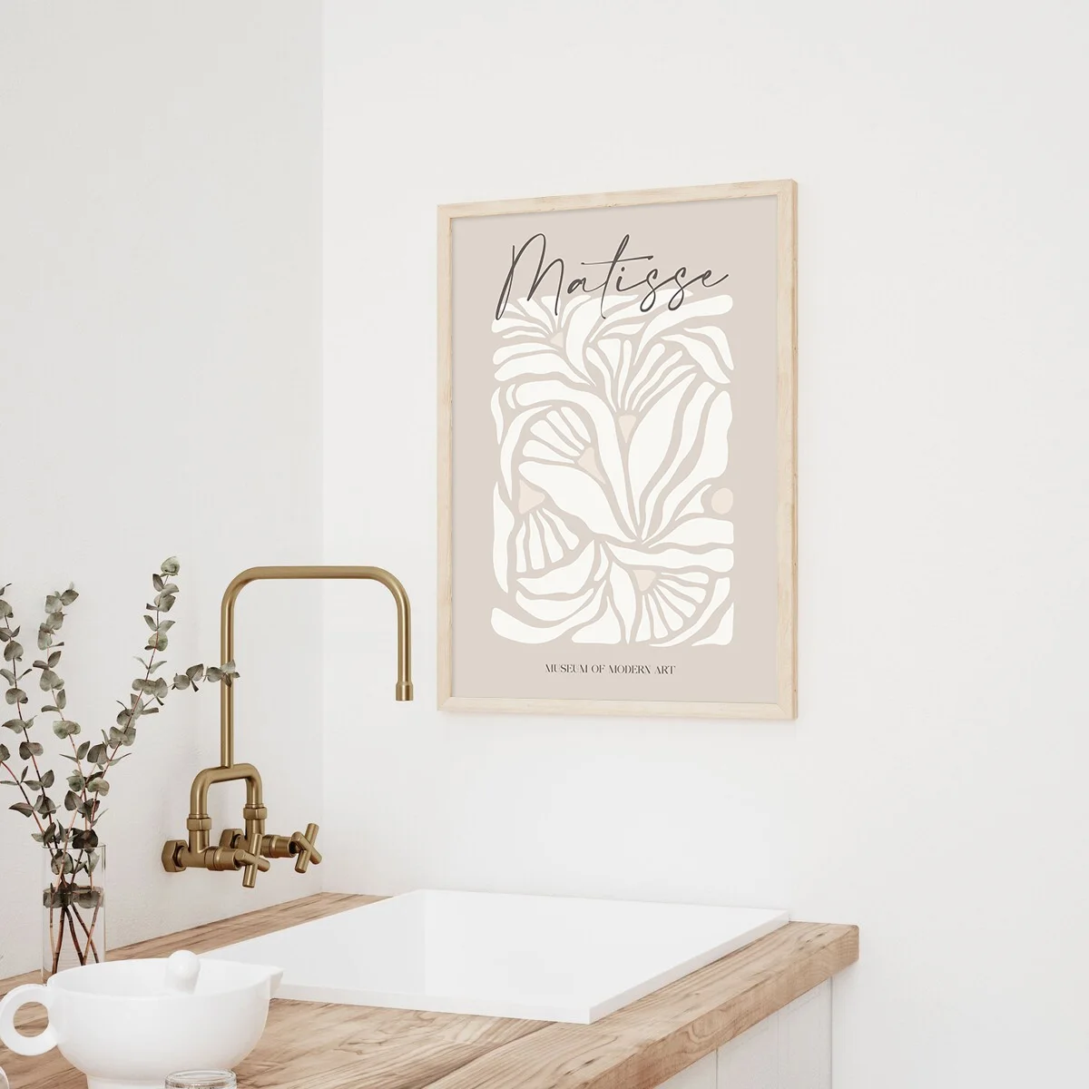 Set of 3 Bohemian Neutral Beige Matisse Canvas Wall Art Prints, Gray Beige Sage Matisse Prints, Minimalist Matisse Posters, Floral Wall Art, Art