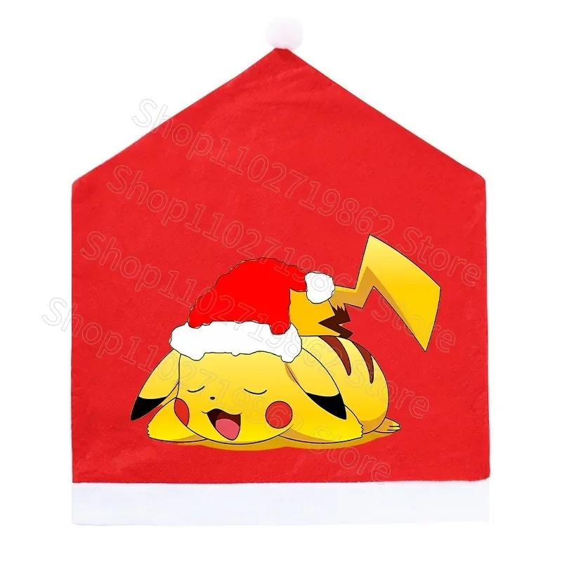 Pokemon Pikachu Christmas Chair Covers New Year Dinner Party Home Decor Xmas Living Room Decorations Cartoon Anime Print Gifts