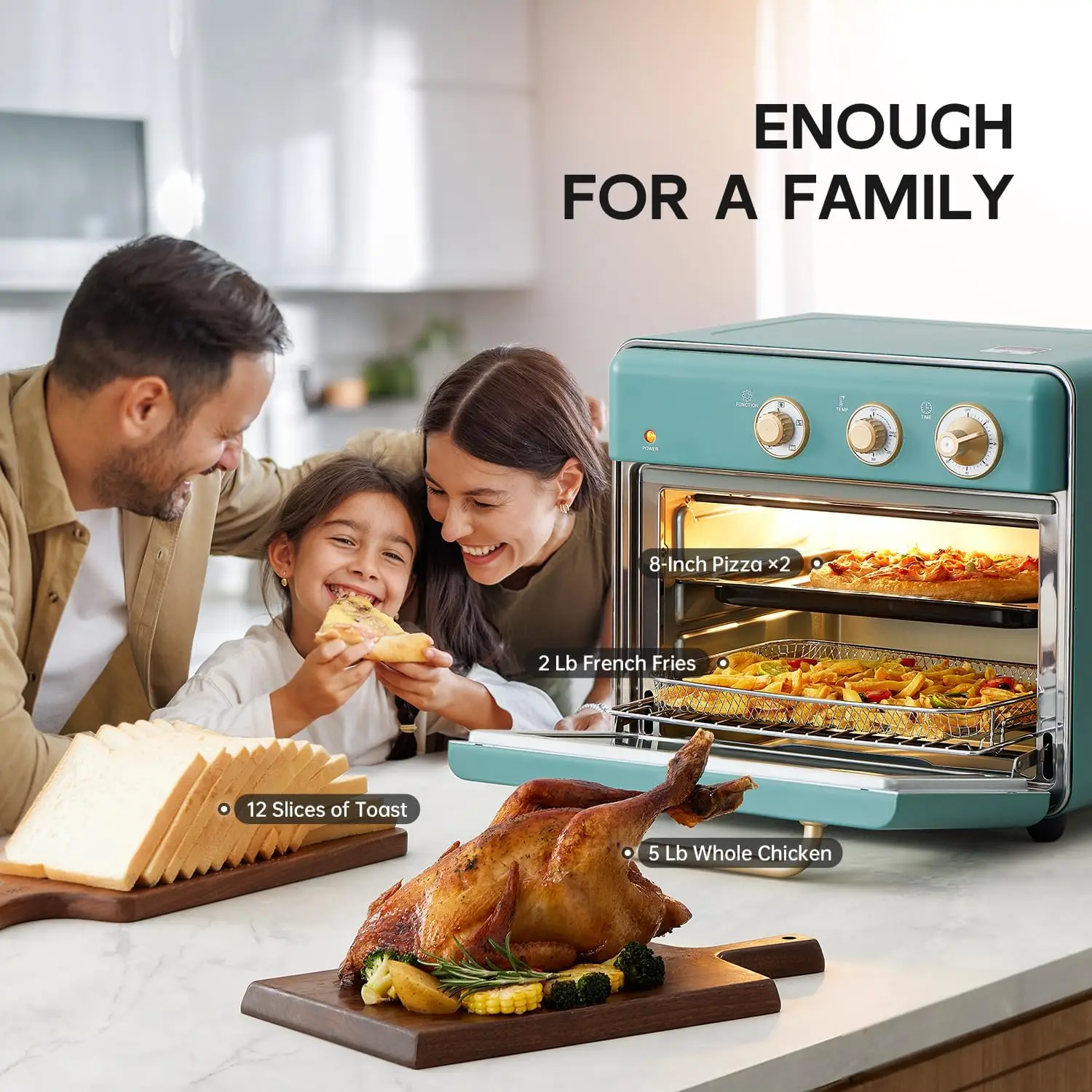 Lucht Friteuse Broodrooster Oven Combo, Bpa Vrije Roestvrijstalen Broodrooster Oven Lucht Friteuse Combo Grotere 21qt & 360 ° Snelle Verwarming Lucht