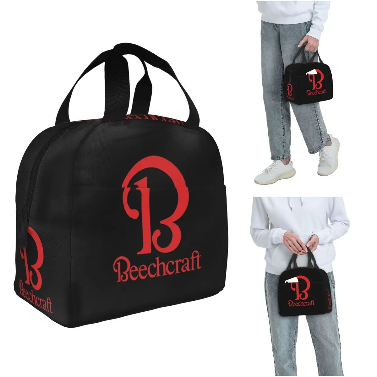 Beechcraft Aircraft Aviation POCKET SIDE Insulated Lunch Bag for Women Children Portable Food Boxes Thermal Lunch Box Tote