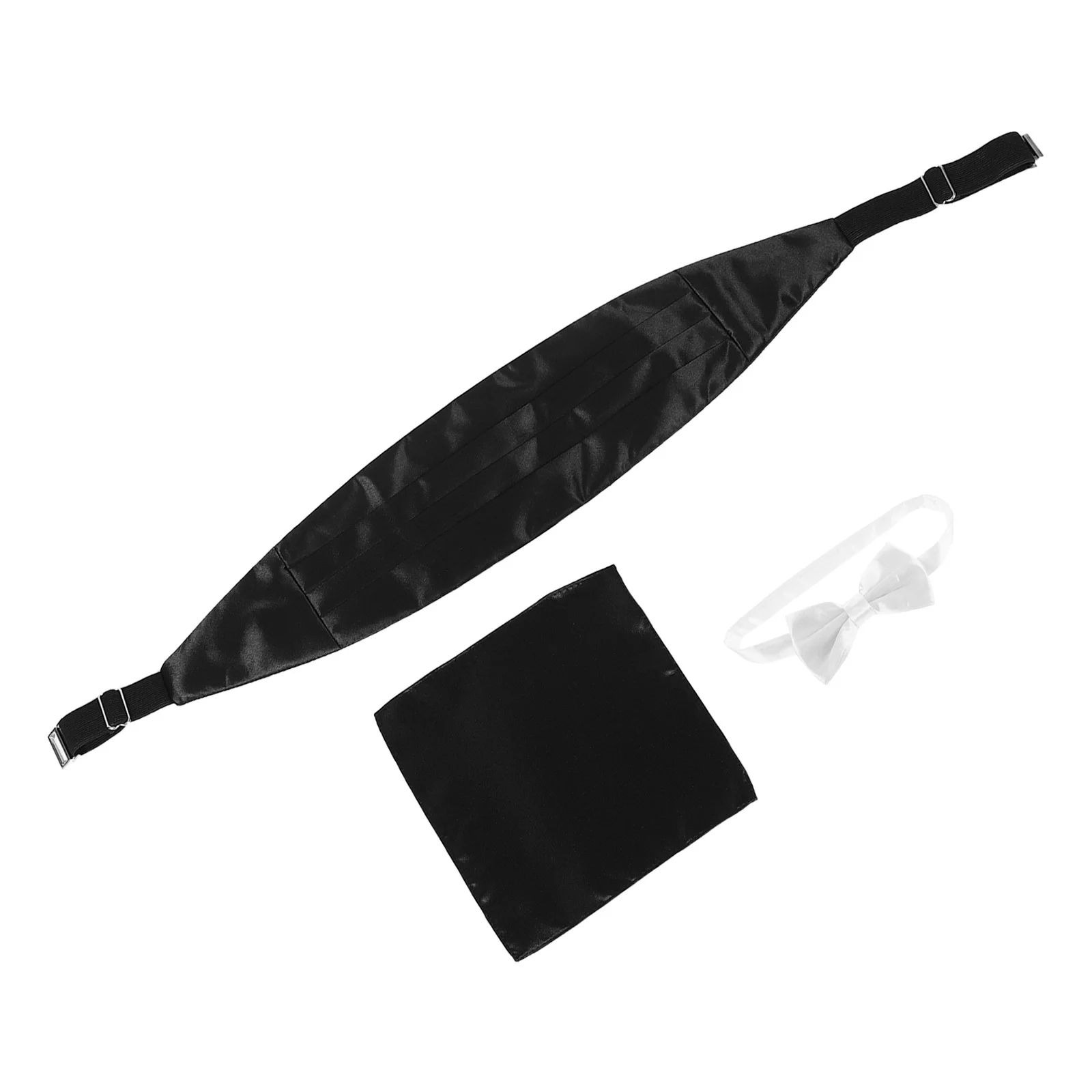 

1Set Mens Formal Cummerbund Pocket Square Handkerchief Set Black Polyester Wedding Tuxedo Waist Sash Groomsmen Accessories