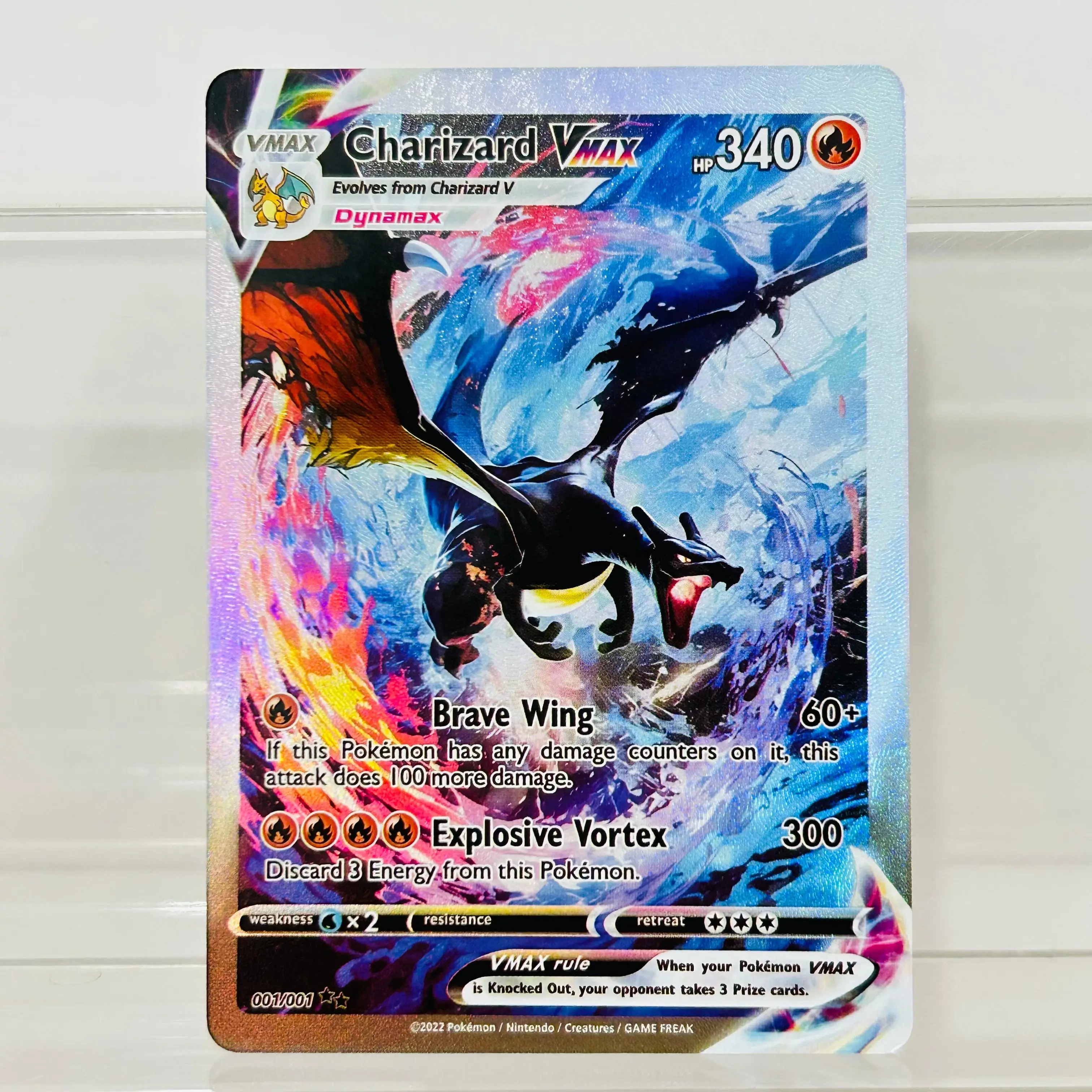Charizard VMAX 001/001 Englische Version Sammlerqualität DIY Folien-Textur Guter Zustand Premium Anime-Sammelkarten