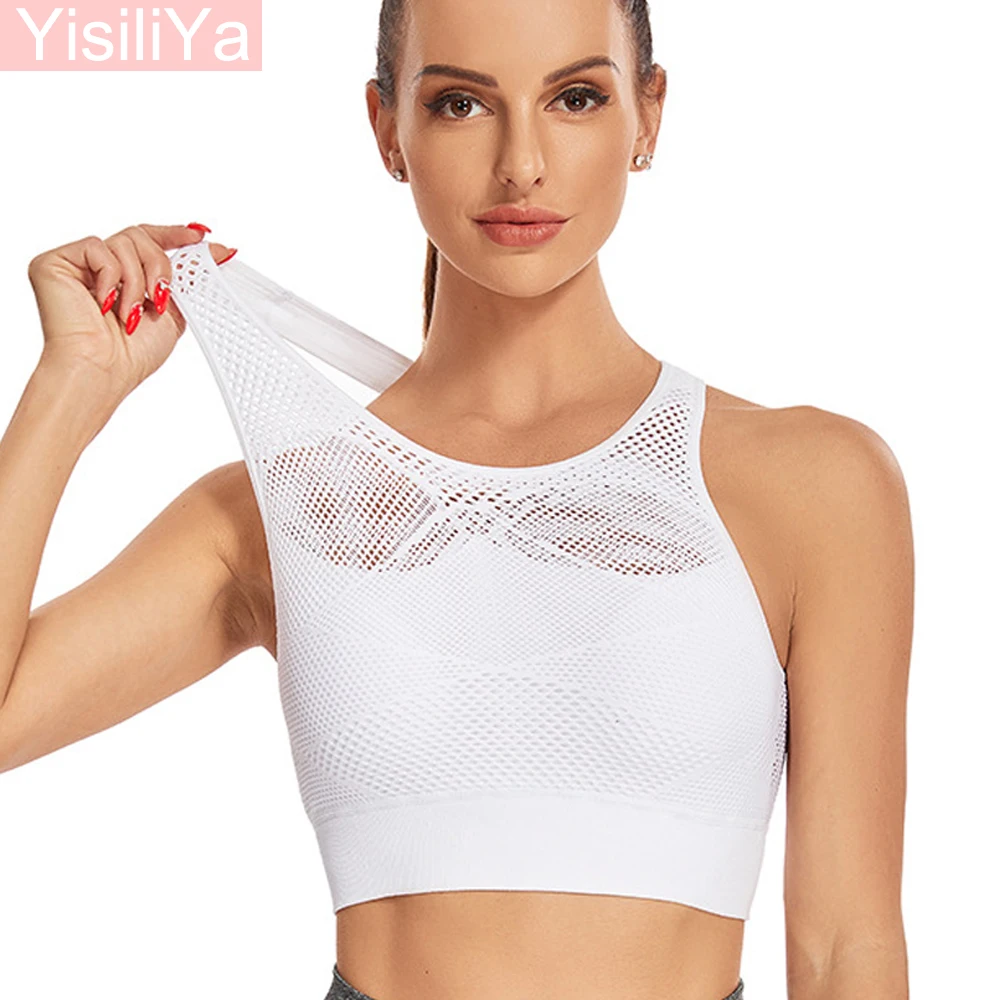 

Summer Sports Bra for Women Mesh Back Beauty Running Fitness Tank Top Nude Quick Dry Shockproof Training Underwear Plus Size