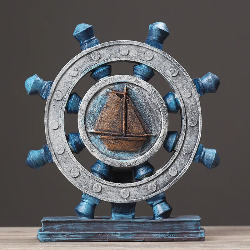 Creative Vintage Figurines Miniatures Rudder Compass Model Figurines Miniatures Window Home Decor Фигурки В Миниатюрах ZY40XBY