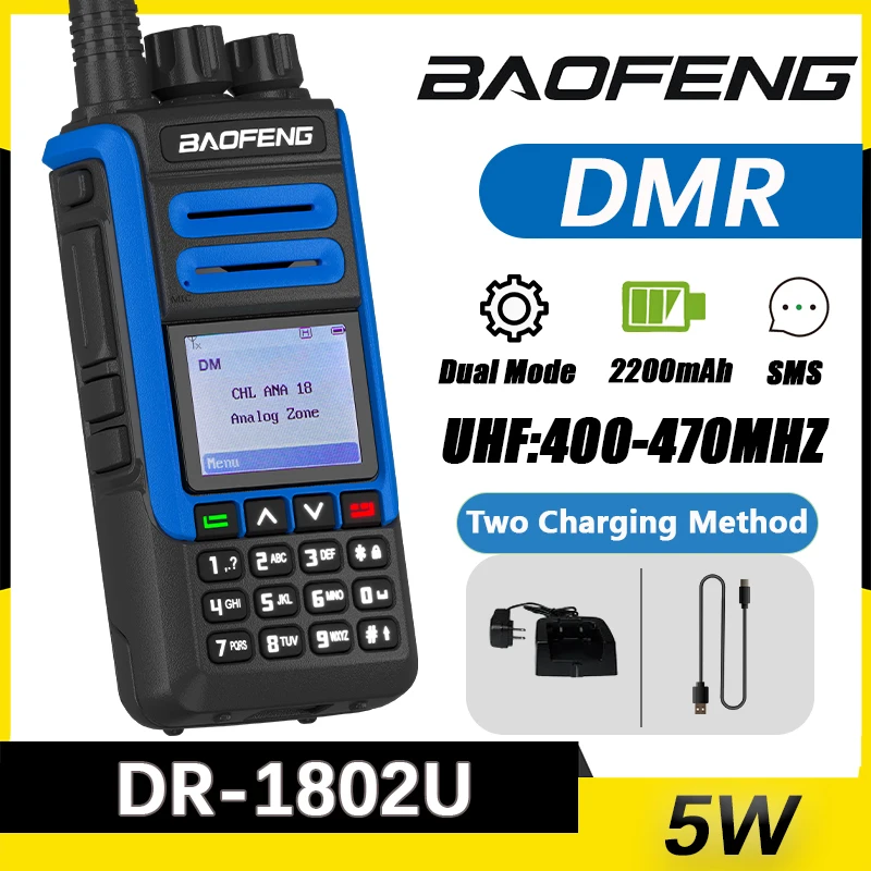 Baofeng DR-1802U Type-C Charging DMR Digital Walkie Talkie AES256 Encryption UHF400-470MHZ 1024 Channels Upgraded BF-1802L BF-H7