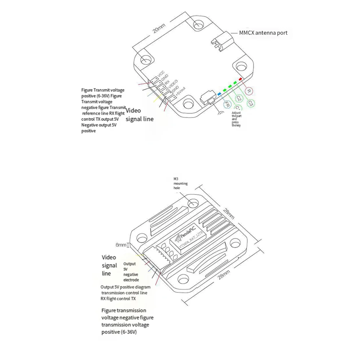 【Angebot!】 VT5804-BAT Lite 5,8 G 1,3 W Bildübertragung FPV Traversal Aircraft Luftaufnahmenmodul für RC Racing Drone