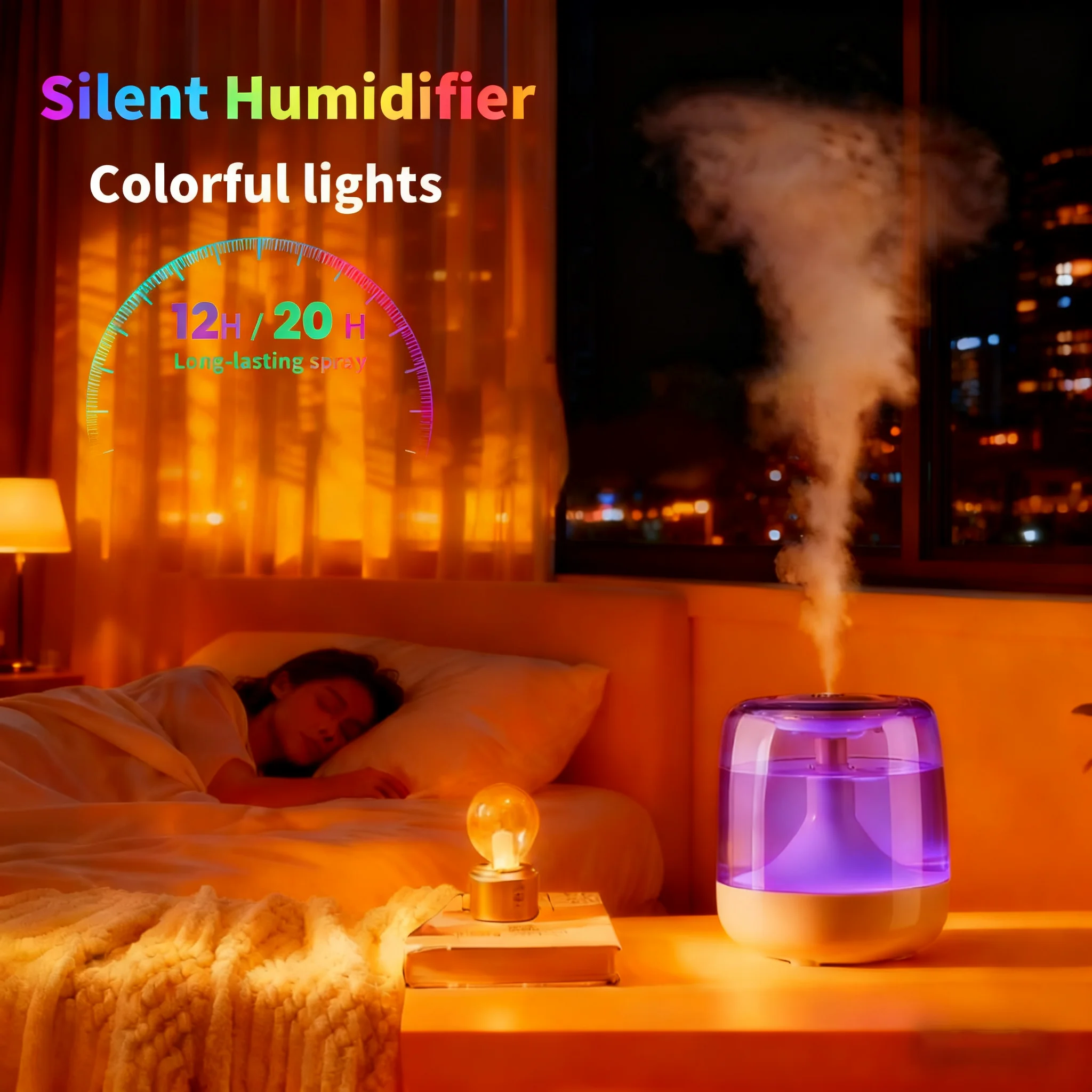 

Quiet and compact mini humidifier Transparent colorful light spray aromatherapy machine High fog volume USB air humidifier
