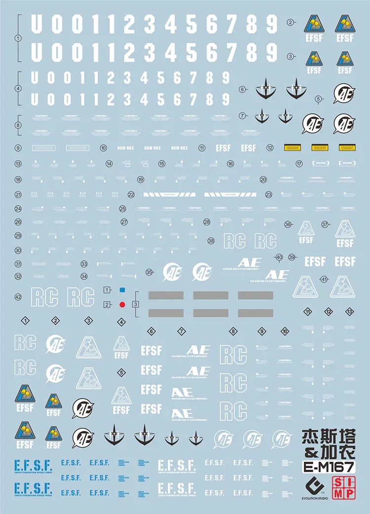 EVO Decal E-M167 for MG 1/100 RGM-96X Jesta Model Kits Fluorescent Water Stickers for Model Building Hobby DIY Tools