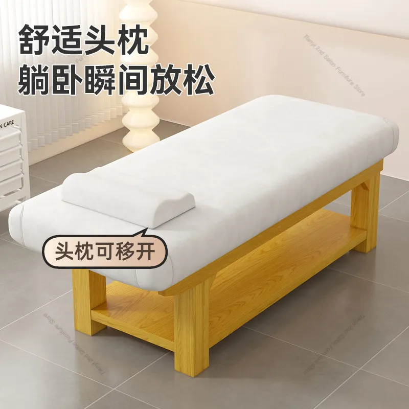 Nordic Cream Style Solid Wood Massage Bed Modern Beauty Salon Massage Bed With Storage Cabinet Salon Furniture Cama Masaje FYMT
