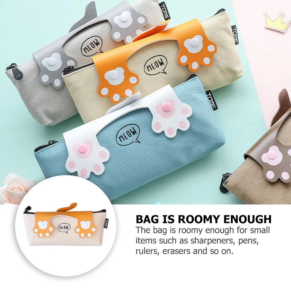 

Cartoon Cat Tai Chi Canvas Pen Bag R om Color Stationery Pouch Durable Zipper Design Protect Pens Pencil Case Student Portable