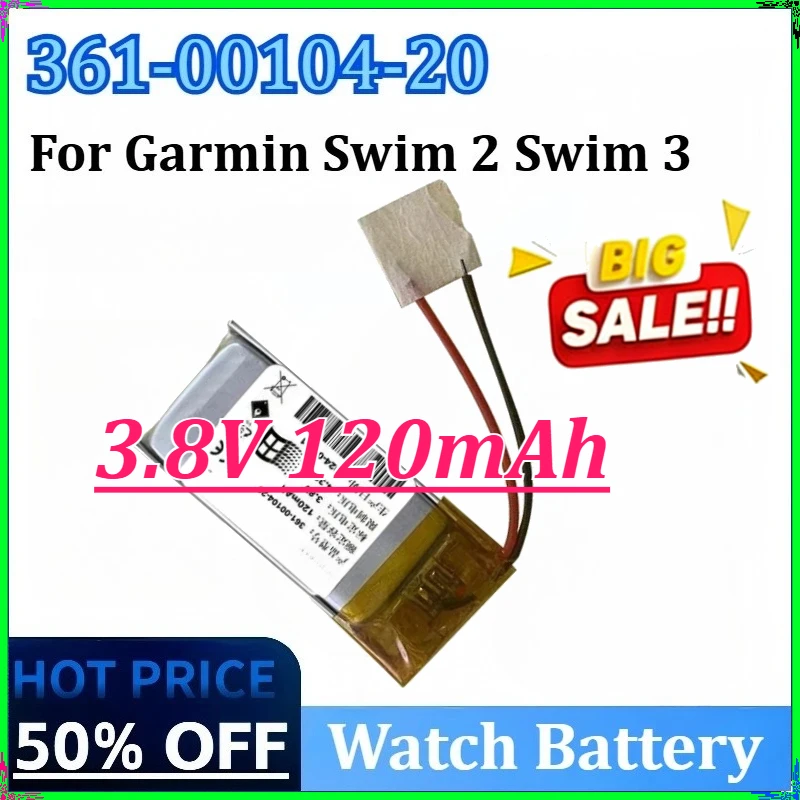 

For Garmin Swim 2 Swim 3 New 361-00104-20 3.8V 120mAh Smart Watch Battery High Quality Rechargeable Batteries