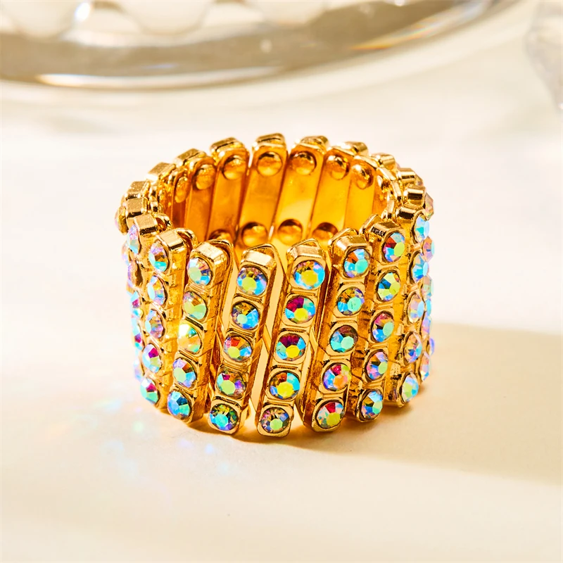 New Design 2 In 1 Magic Retractable Ring Bracelet For Women Colourful Zircon Stretchable Twist Folding Rings Bracelets Jewelry