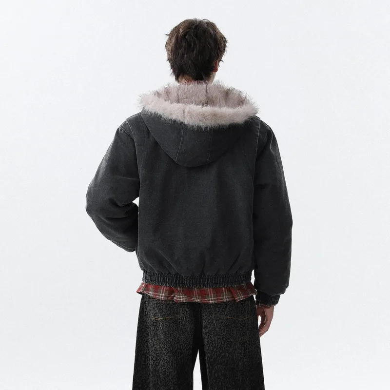 LUZHEN 2025 شتاء جديد موضة فو الفراء مقنعين وسادة مبطنة الرجال العصرية عالية الجودة بلون وسيم سترة الملابس JY5099