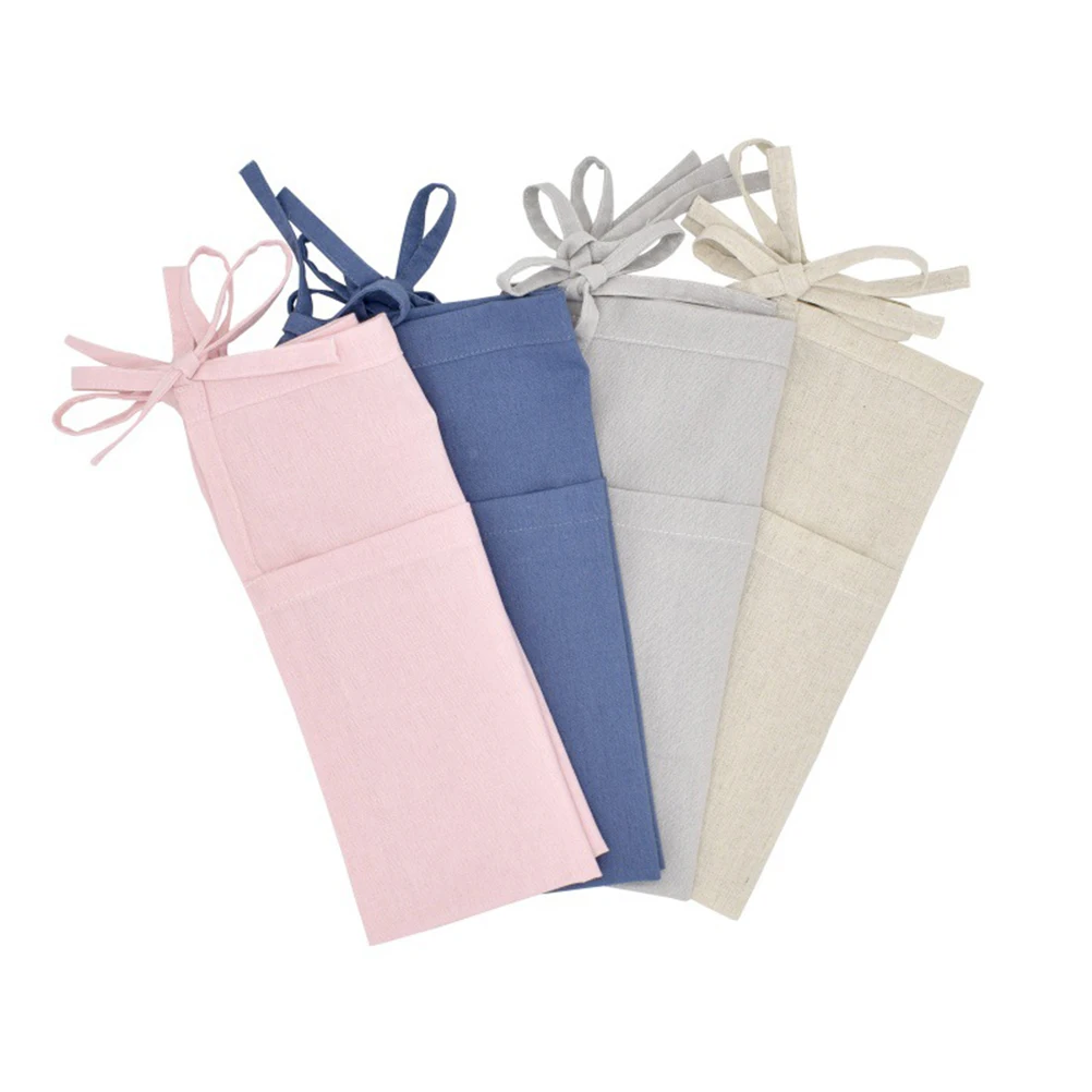 

Double Pocket Baby Crib Organizer Nursery Crib Pouch Linen Bedside Hanging Storage Bag for Kindergarten Baby Room(Beige)