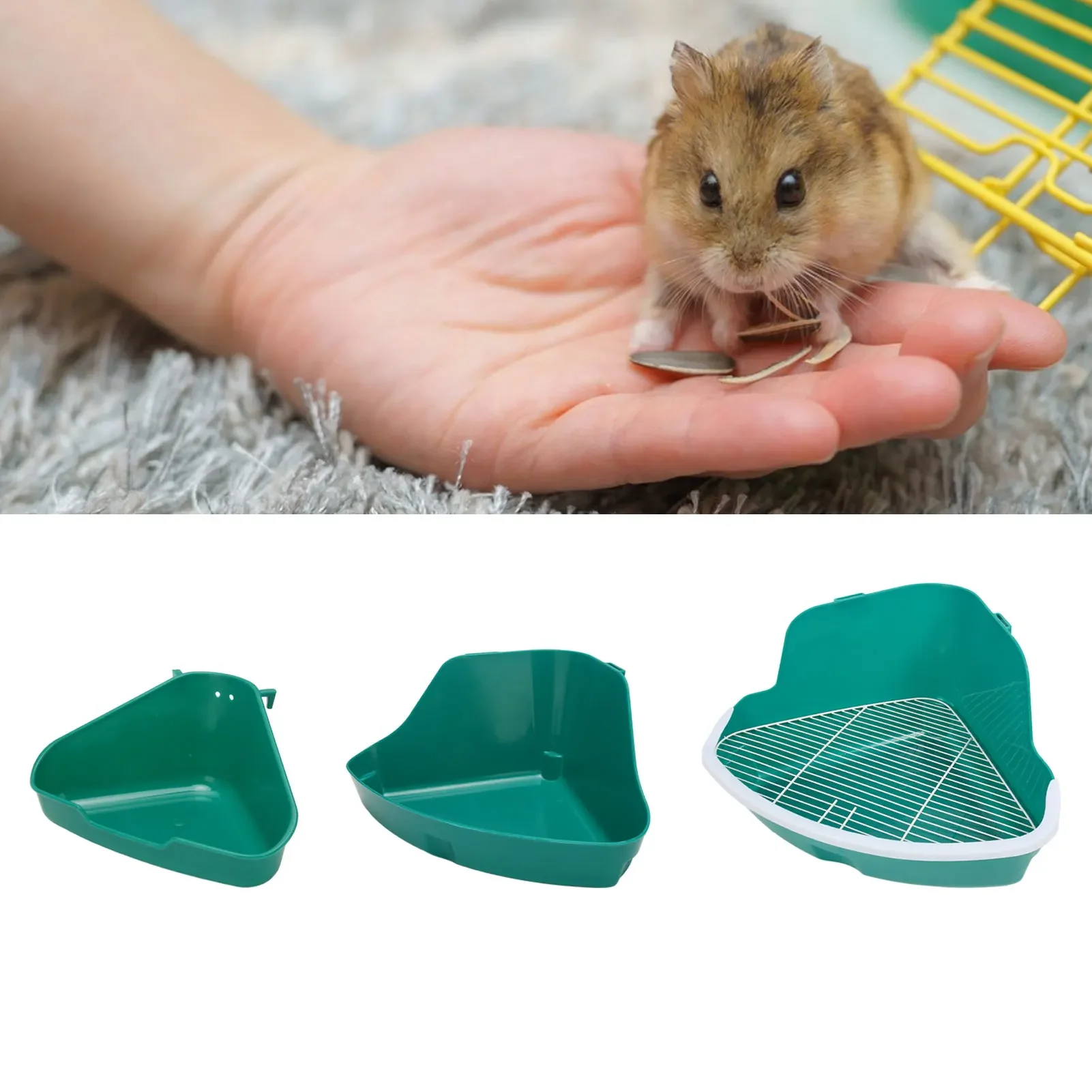 Small Animal Corner Litter Box Fanshaped Rabbit Toilet Box  Green Easy To Clean Easy To Fix Sturdy Odorless for Chinchilla