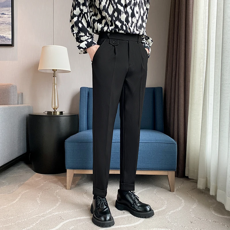 

Naples Men's Casual Trousers Summer Thin High Waist Harlan Cuffed Pants Trendy Brand Men's Suit Pants Youthful Energy Sle