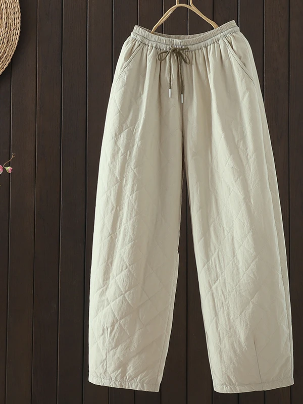 冬用綿麻ワイドレッグパンツ レディース ルーズフィット カジュアルパンツ ストレートカット 暖かい裏地付きコットンパンツ
