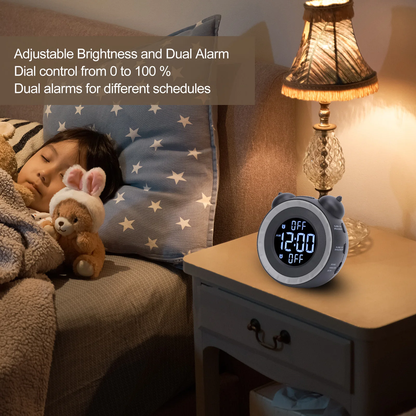 Bed Shaker Alarm Clock Adjustable Volume Brightness Dimmer Vibrating Extra Loud Alarm Clock with Bed Shaker for Heavy Sleepers