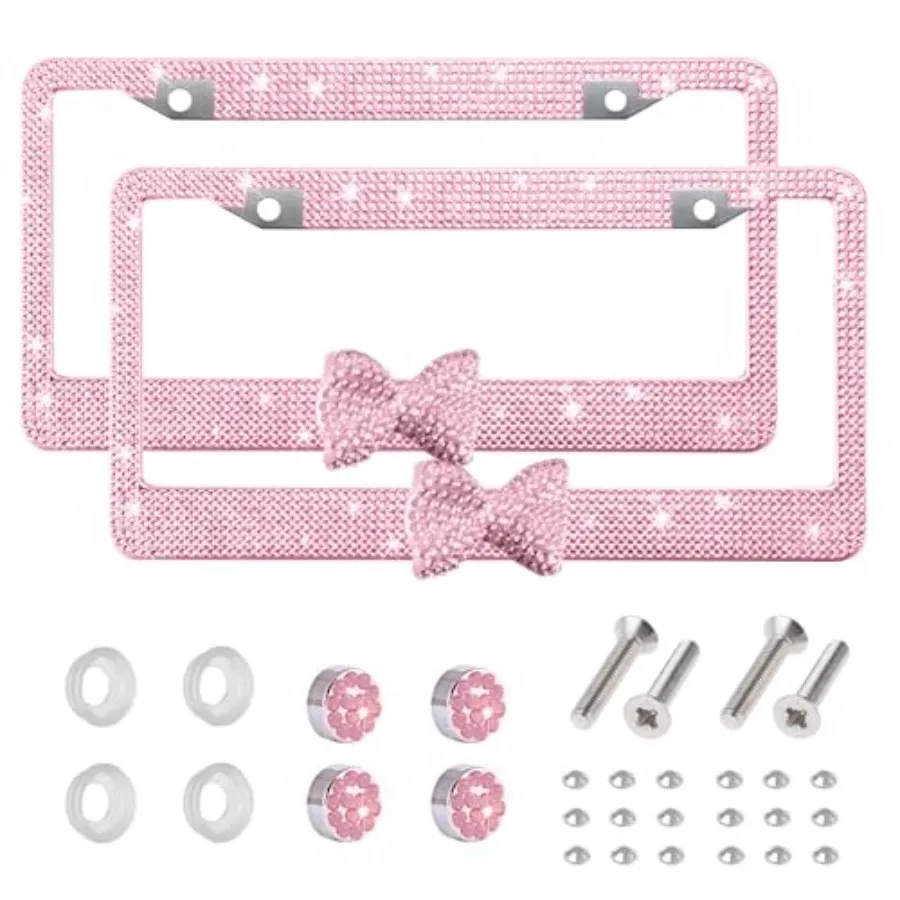 

Bling License Plate Frame for Women, Rhinestone License Plate Frame Stainless Steel Sparkly Car Accessories with Anti Theft Scr