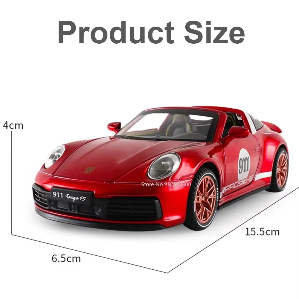 1:32 911 GT3 RSR Targa 4S Sports Car Toy Model Metal Diecast Music Light Pull Back Racing Vehicles Toys Boys Ornaments Models