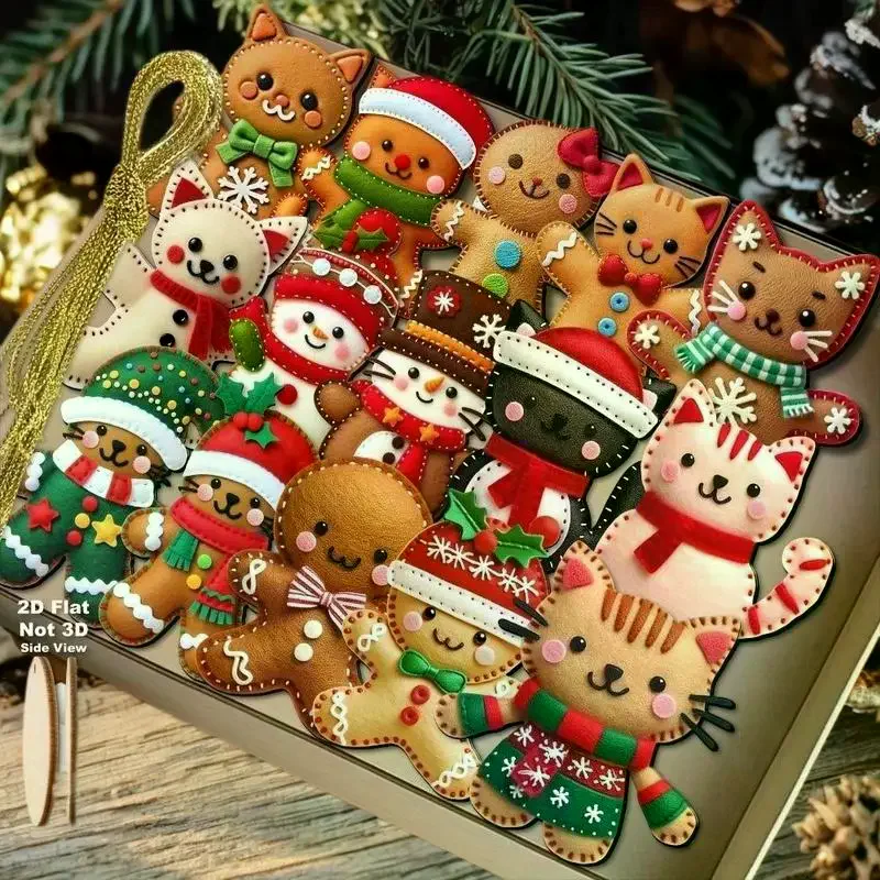 8/16 قطعة لطيف الكرتون 2D شقة الزنجبيل شجرة القط القبعات العالية الديكور شجرة عيد الميلاد معلقة المعلقات الزخرفية الحلي