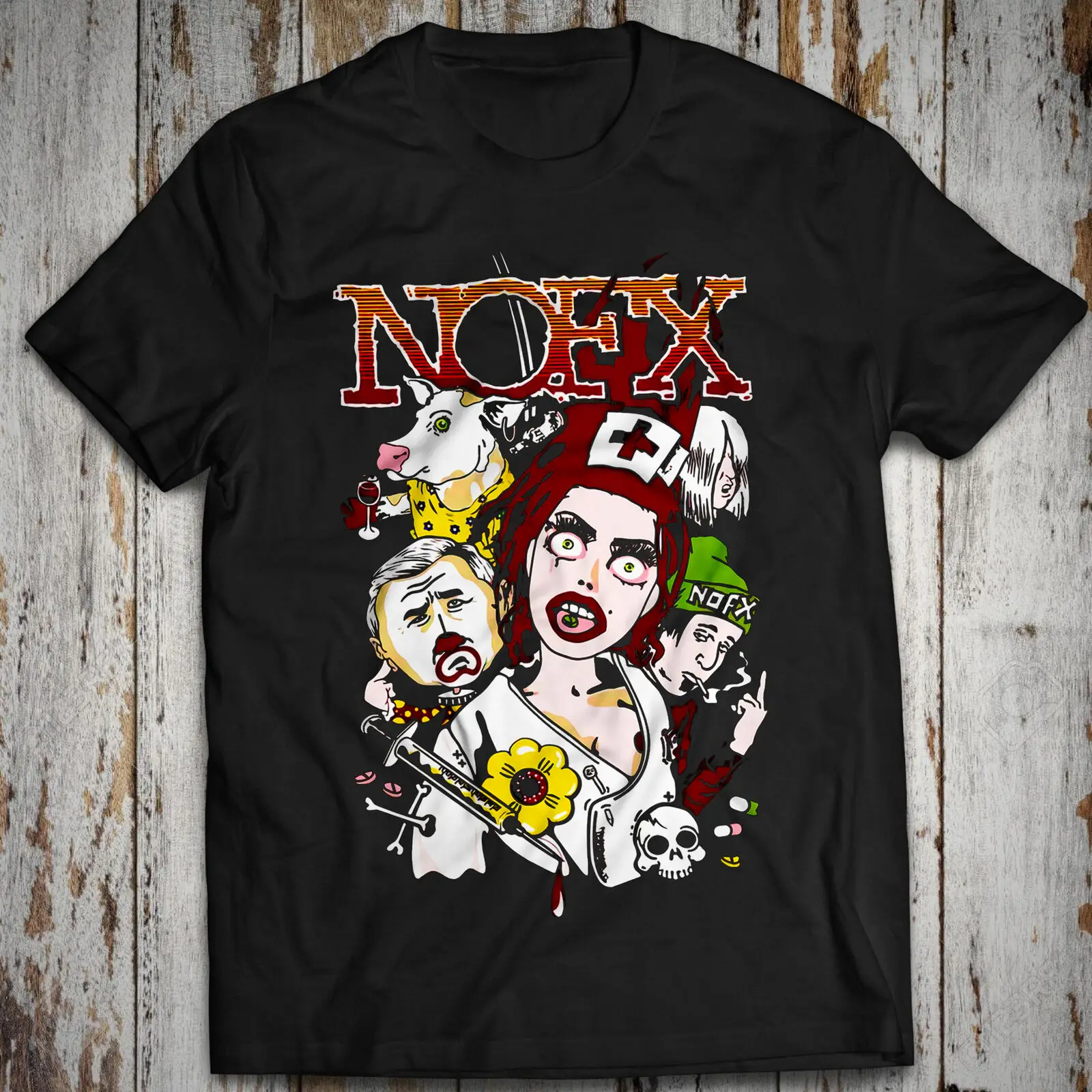 Cotton T-shirt Bottles to the Ground Tee NOFX Fat Mike Punk in Drublic