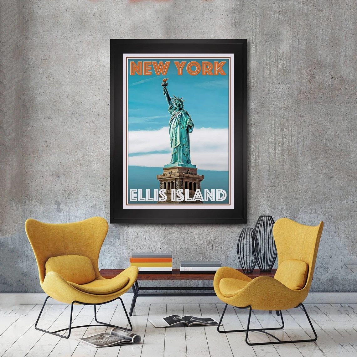 Ellis Island New York Retro Vintage Style Travel Poster HD Printable Canvas Art Print Home Decor Wall Painting ( No Frame )