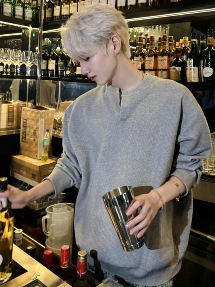 

Мужской вязаный свитер с V-образным вырезом и длинными рукавами, повседневный, зимний, для ношения под одеждой, комфортный, мягкий, средней толщины, пуловер, модный.